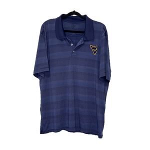 Men’s WVU West Virginia Mountaineers Polo Shirt 2X Blue Striped Shirt